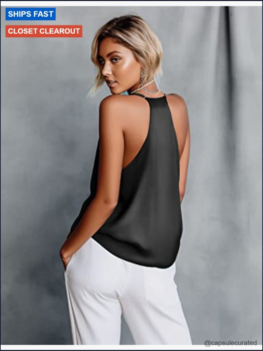 Silk Satin V-Neck Tank Top Racerback Camisole Blouse Casual - Picture 3 of 4
